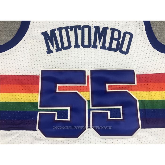 Maillot Denver Nuggets Dikembe Mutombo #55 Hardwood Classics Throwback Blanc